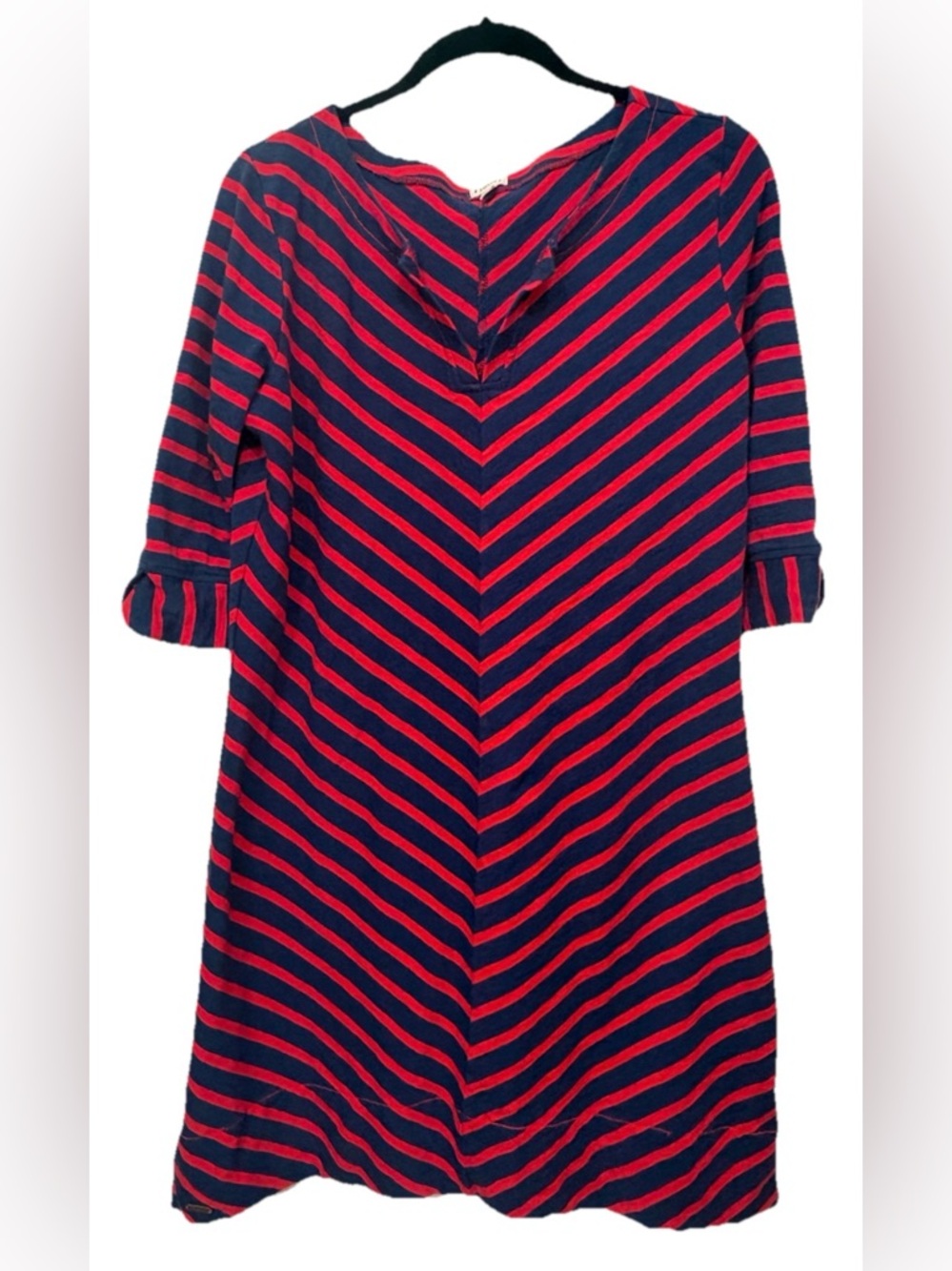Hatley Navy and Red Striped Chevron V Neck Cotton Shift Dress Women’s Size Large